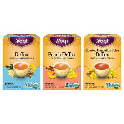 Yogi Tea Herbal DeTox Variety Sampler - 16 Bags per Pack (3 Packs) - Organic Sampler - Includes Peach Original DeTox Teas Roasted Dandelion Spice