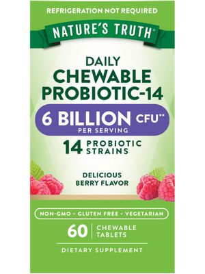 Nature&#39;s Truth Probiotic Chewable for Men and Women 6 Billion CFU 60 Count 14 Strains Berry Flavor Non-GMO Gluten Free