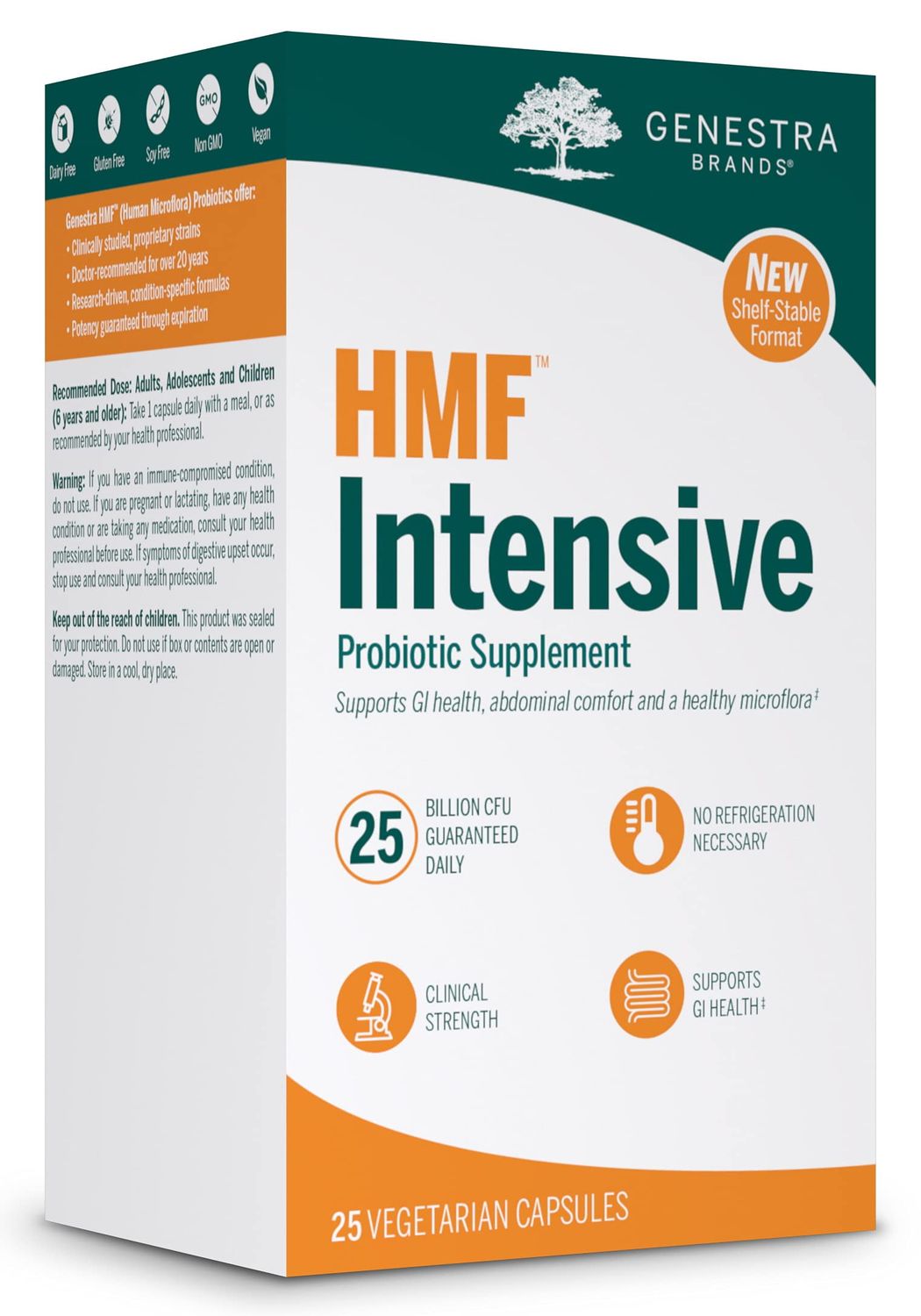 Genestra Brands HMF Intensive Shelf-Stable Probiotic Supplement Support for GI Health, Abdominal Comfort and Healthy Microflora 25 Vegetarian Capsules