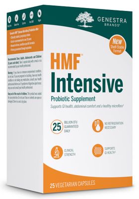 Genestra Brands HMF Intensive Shelf-Stable Probiotic Supplement Support for GI Health, Abdominal Comfort and Healthy Microflora 25 Vegetarian Capsules