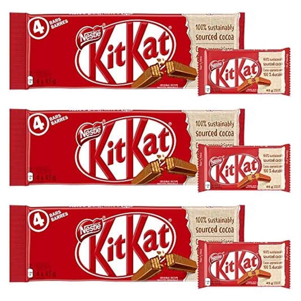 KIT KAT 4 Finger Milk Chocolate Multipack 4x45g, 3-Pack (Imported from Canada)