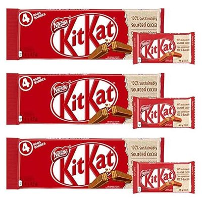 KIT KAT 4 Finger Milk Chocolate Multipack 4x45g, 3-Pack (Imported from Canada)