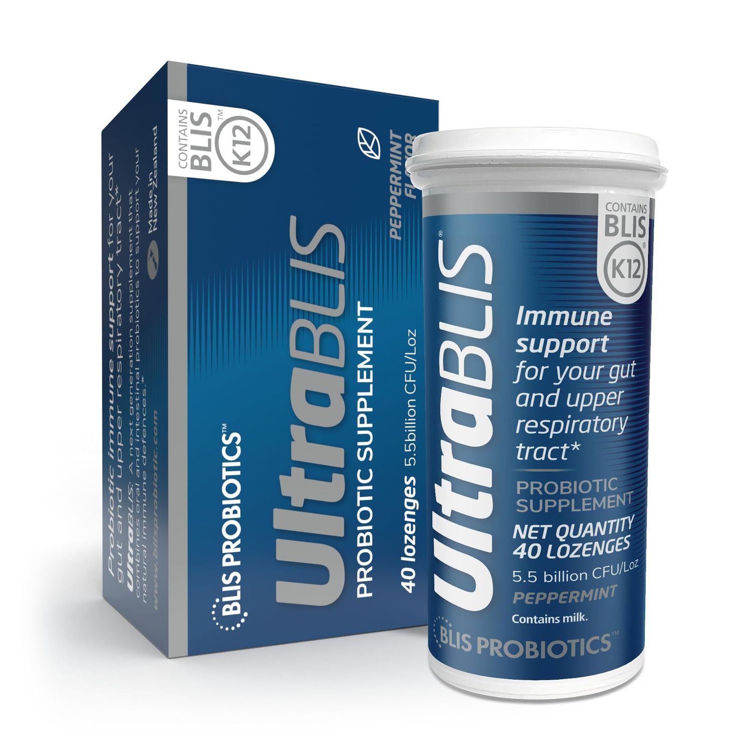 BLIS UltraBLIS Probiotic Immune Support Supplement-Powerful Combination of Gut Oral Probiotics for Daily Immunity Support, Scientifically Tested Bacterial Strains Includes K12. 40 Lozenges.