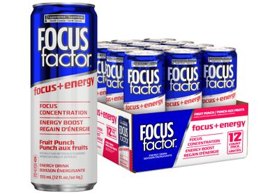 Focus Factor Energy Drink - 12 x 355ml Cans (Fruit Punch Flavour) - with Focus Energy - Lightly Carbonated, Sugar Free, Low Calorie with Vitamin B6 Vitamin B12