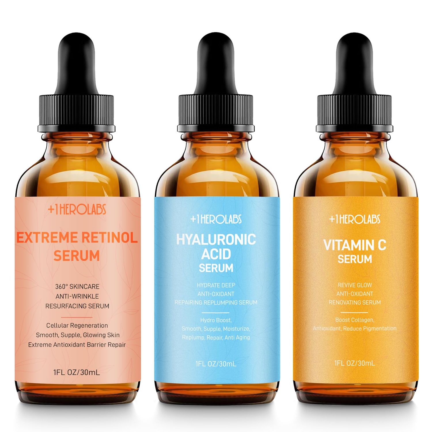 Facial Skin Care Set- Retinol Serum, Vitamin C Hyaluronic Acid for Face - Anti Aging Face Serum Set for Women - Firm, Wrinkle Smoothing, Dark Spot Corrector, Brighten Dullness