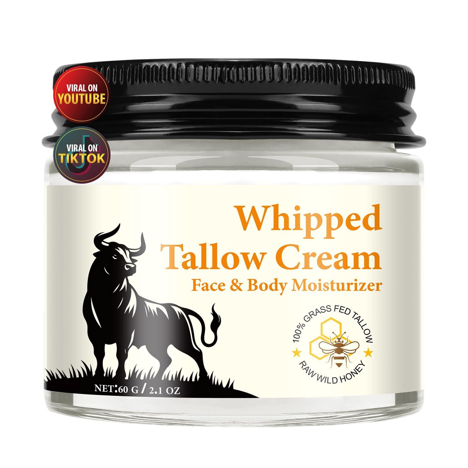 WLCTJIAYOU Beef Tallow for Skin - Tallow and Honey Balm for Face - 100 Grass-Fed Beef Tallow, Honey Beeswax, Deep Hydration for Dry Aging Skin, Natural Barrier, Nourishing Moisturizer