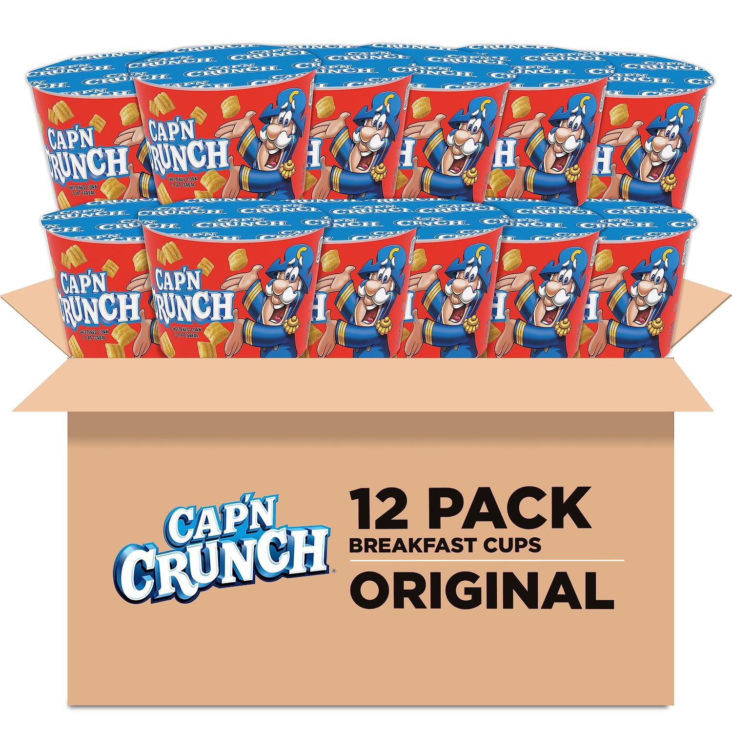 Cap&#39;N Crunch Breakfast Cereal, Original, 1.51oz Individual Cups (12 Pack)