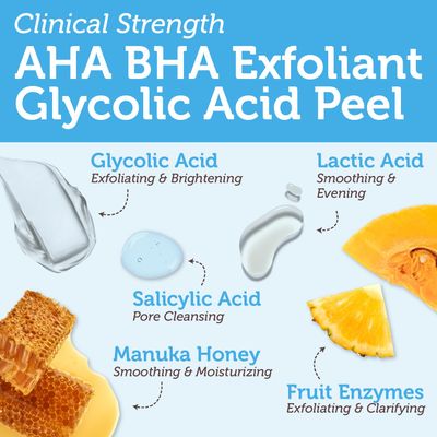 Glycolic Acid Peel AHA BHA Exfoliant - 70 USP Grade Clinical Strength Age-Defying At Home Chemical Exfoliant for Face - Salicylic and Lactic Acid, Aloe Vera, Manuka Honey, Hyaluronic Acid