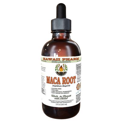 Hawaii Pharm Maca Root Alcohol-Free Liquid Extract, Organic Maca (Lepidium Meyenii) Whole Dried Plant Glycerite Natural Herbal Supplement, USA 2oz