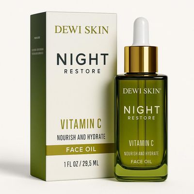 DEWI SKIN Vitamin C Squalane Night Facial Oil - Hydrating - Nourishing Botanical Blend with Rosehip, Marula, Camellia Bakuchiol for Soft, Glowing Skin