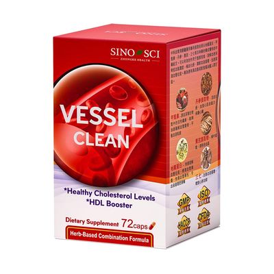 Sino-Sci Vessel Clean, Blood Pressure Support Supplement, for Healthy Vascular Metabolism, 72 Caps (1 Bottle)