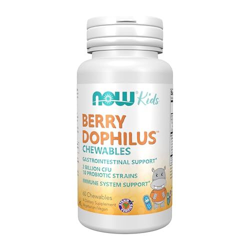 NOW Foods Supplements, BerryDophilus with 2 Billion, 10 Probiotic Strains, Xylitol Sweetened, Strain Verified, 60 Chewables, packaging may vary