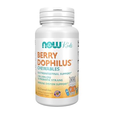 NOW Foods Supplements, BerryDophilus with 2 Billion, 10 Probiotic Strains, Xylitol Sweetened, Strain Verified, 60 Chewables, packaging may vary
