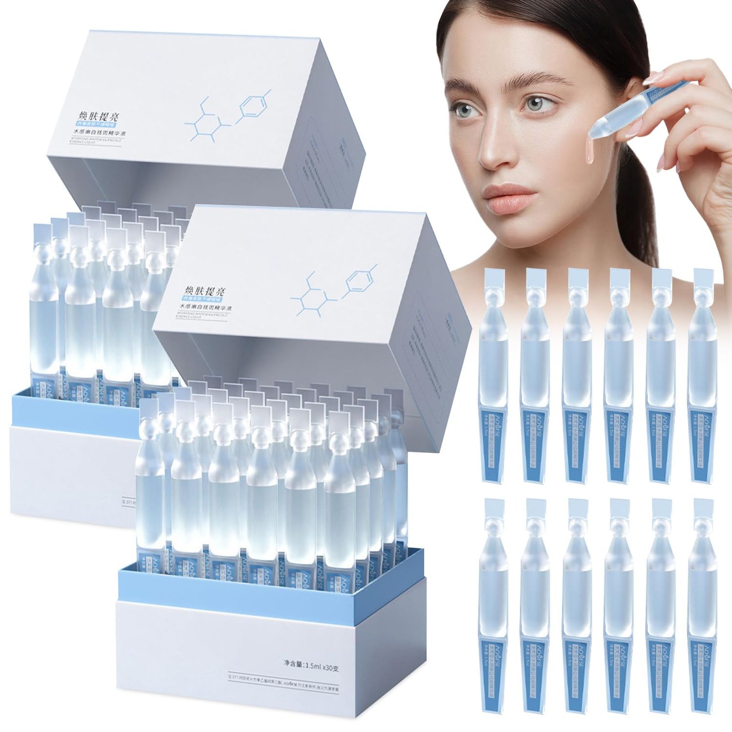 60pcs Hyaluronic Acid Tubes, Wake Nature Perfection Hyaluronic Acid, Ultra Hydrating Serum, 3 Hydrating Hyaluronic Acid Serum 30pcsBox, Skincare Deep Moisturizing Facial Serum- (2Box60Pcs)