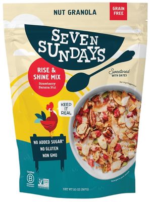 (pack of 1) Seven-Sundays Nut Granola Cereal, Rise Shine Strawberry Banana Nut, (Grain Gluten Free, 5g Protein, 5g Net Carbs, Keto Friendly), 20 Oz Bag(567g)