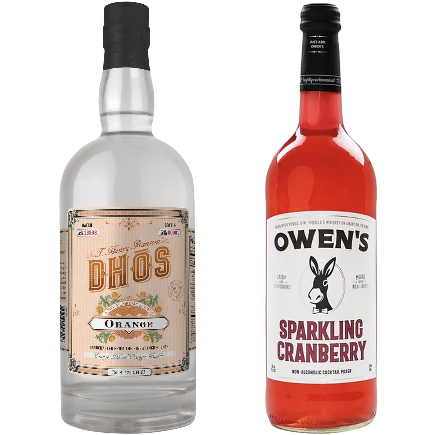 Dh s Handcrafted Non-Alcoholic Orange w 1 Pack Owen s Mixers Sparkling Cranberry - Keto-Friendly, Zero Sugar, Zero Calories, Zero Proof - 750 ML - Perfect for Mocktails - Made in USA