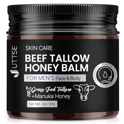 Uttse Men&#39;s Beef Tallow for Skin Care:100 Grass-Fed Beef Tallow Face Moisturizer For Men - Tallow and Honey Balm With Olive Oil Manuka Honey For Sensitive Dry Skin Repair 2 oz