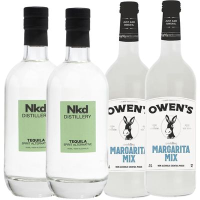 Nkd Distillery Tequila Alternative Premium Non-Alcoholic Spirit 750 ML Bottles w Owen s Mixers Margarita Mix 750 ML Bottles - Made in USA