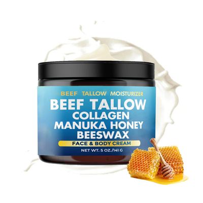 tuyapio Beef Tallow Collagen Manuka Honey Beeswax, Beef Tallow For Skin, Natural Beef Tallow Moisturizer for Skin, Grass-fed Tallow and Manuka Honey Balm for Face, Body