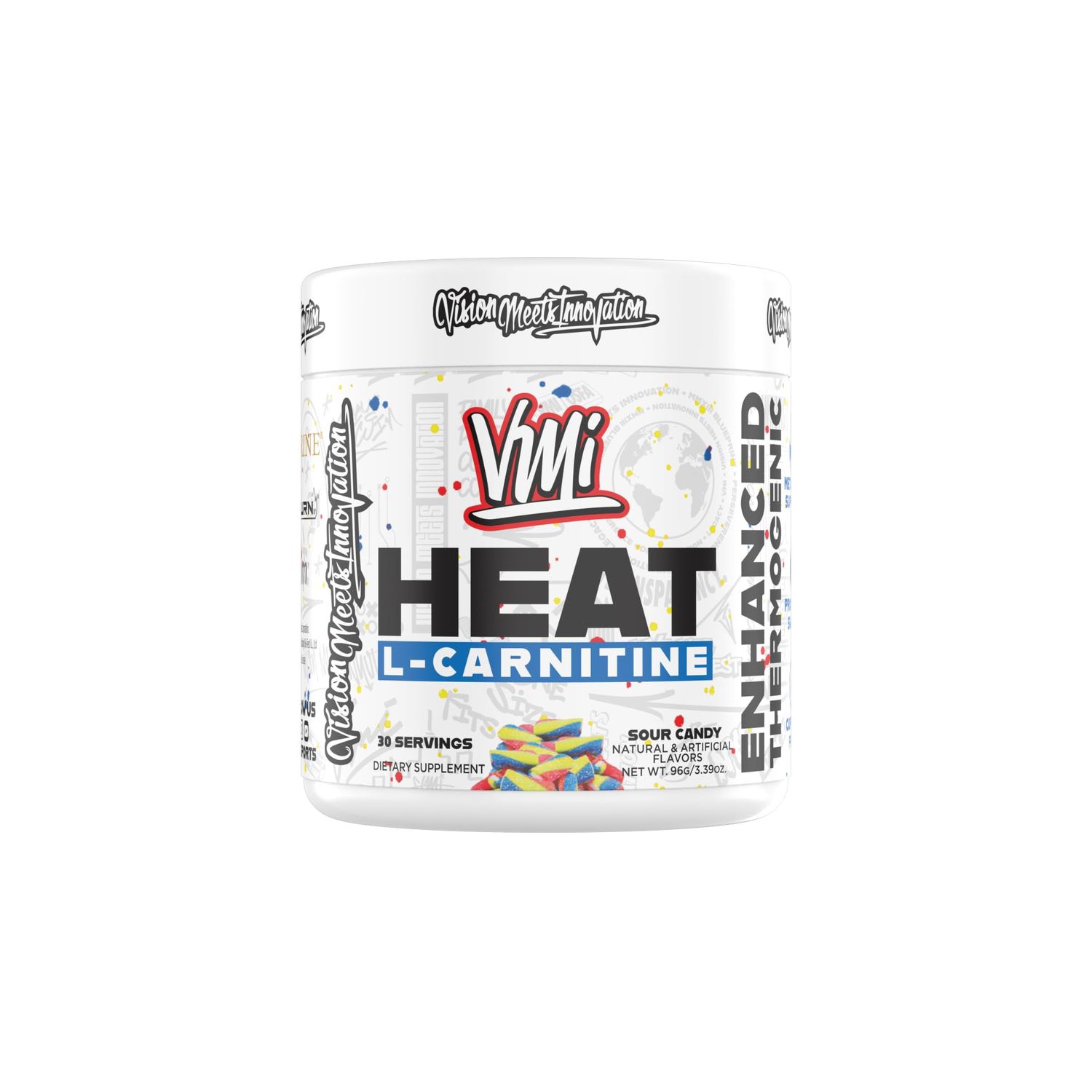 Heat L-Carnitine Powder Enhanced Thermogenic 1500 mg L-Carnitine Maximum Absorption Formula Great Taste for Men Women 30 Servings (30 Serving, Sour Candy)