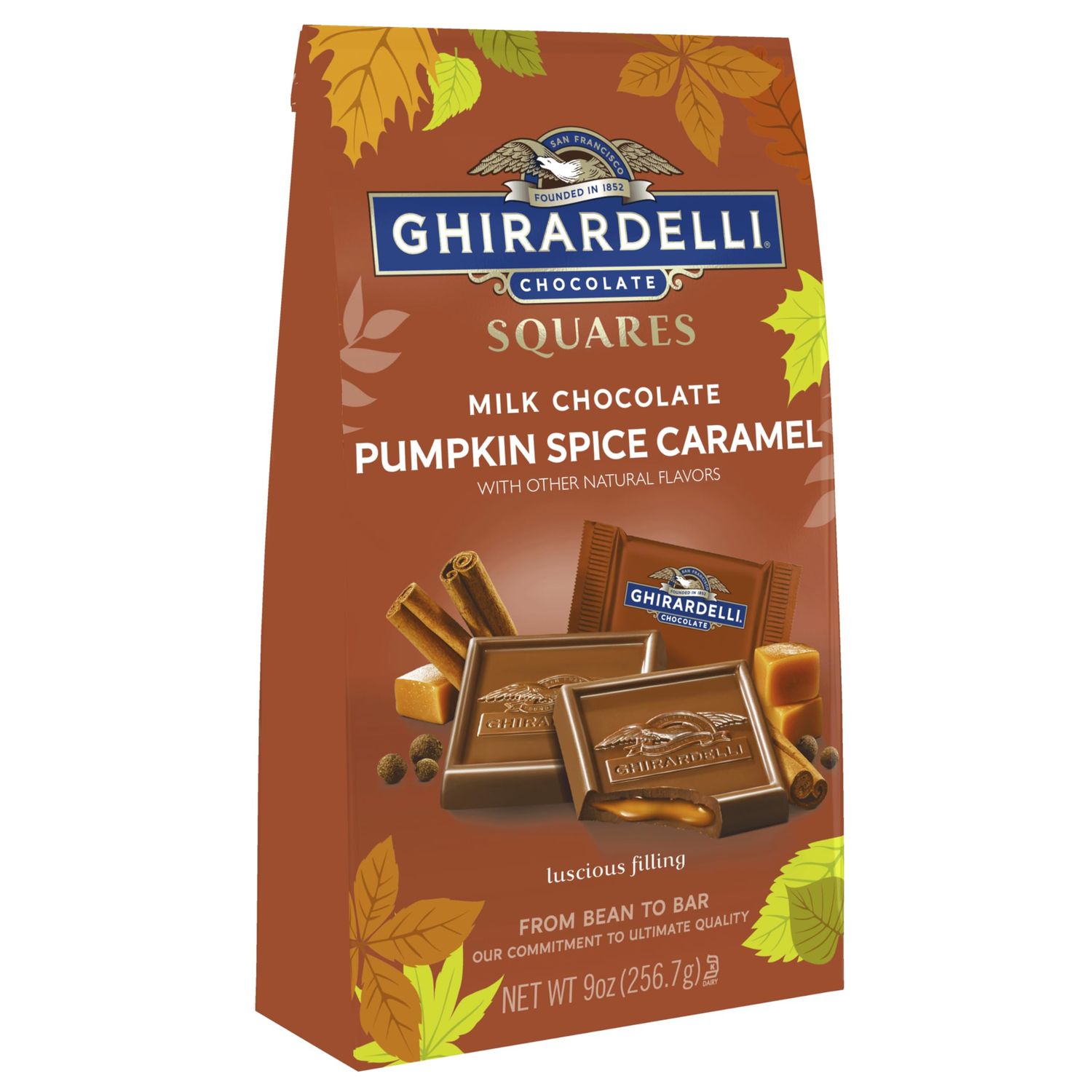 GHIRARDELLI Milk Chocolate Pumpkin Spice Caramel Squares, 9 oz Bag