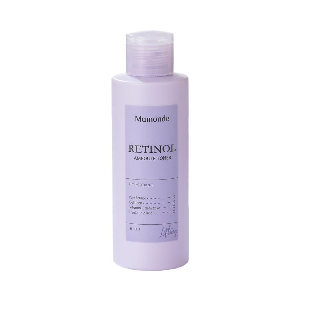 Mamonde Retinol Vegan Face Toner - Korean Daily Anti-Aging Ampoule-Like Texture for Sensitive Skin, Hyaluronic Acid, Vitamin C, Dermatologically Tested, 8.45 Fl Oz.