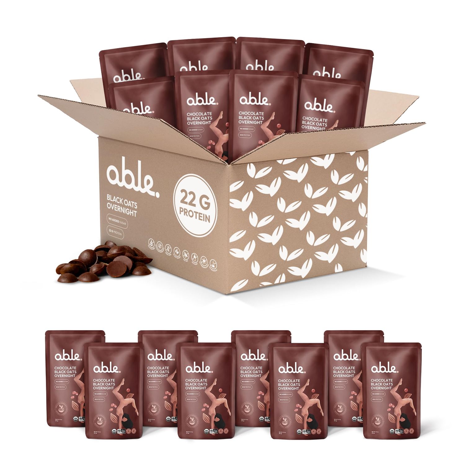 Able. Pack of 8 - Chocolate (Organic) Breakfast Reimagined with 22g Plant Protein, Antioxidants, Adaptogen Blend, OmegaFiber Blend, Sprouted Ingredients, Adaptogen Blend, Super Greens, Vitamins More