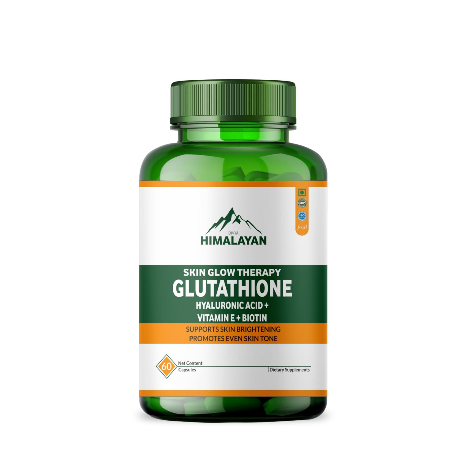 Divya Himalayan Skin Glow Therapy Glutathione 1000mg Capsules Supplement with Vitamin C E Biotin Grape Seed Extract for Natural Glowing Skin Whiteningfor Men Women - 60 Capsule