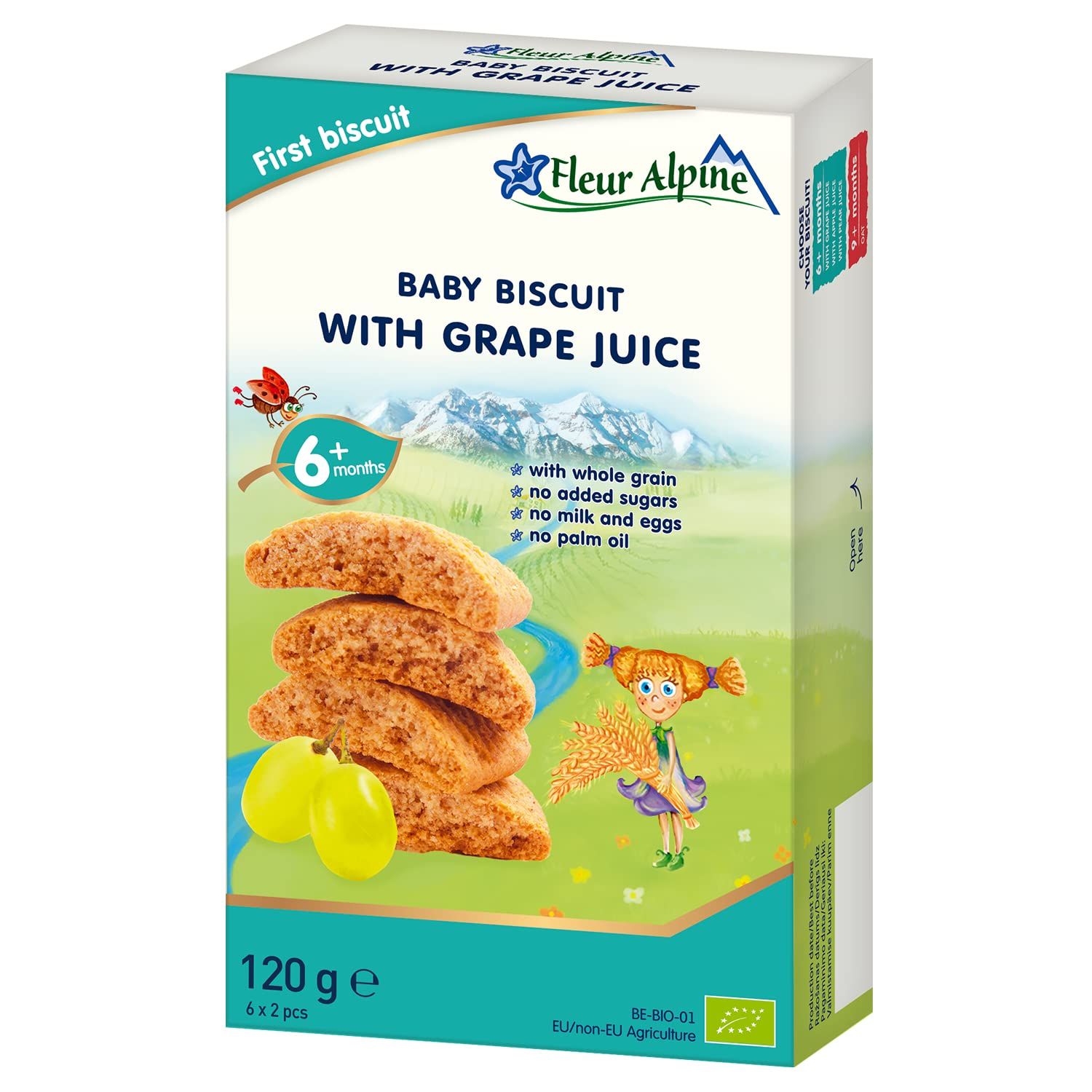 Fleur Alpine Baby Biscuits With Grape Juice - 6x2 Yummy Organic Baby Snacks for Delicious Smooth Breakfast Porridge Or Daytime Snack Easy Whole Grain Snack Biscuits with No Added Sugar 6 Mths