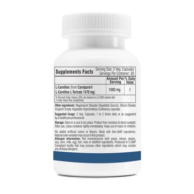 Trexgenics L-Carnitine L Tartrate VEGAN GLUTEN FREE CARNIPURE (Lonza, Switzerland) L-Carnitine L-Tartrate 735mg (60 Veg. Capsules)