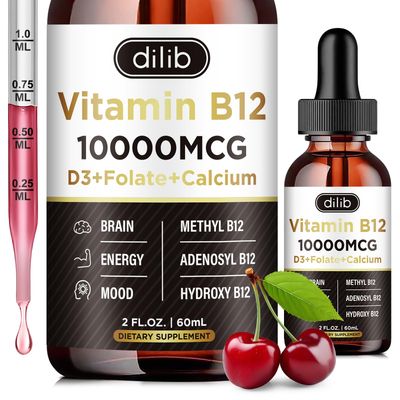 Vitamin B12 Complex 10000 mcg Triple Liquid B-12 Drops Sublingual Supplement Methylcobalamin Adenosylcobalamin Hydroxo Blend for Long-Lasting Energy and Healthy Metabolism Cherry Flavor, New