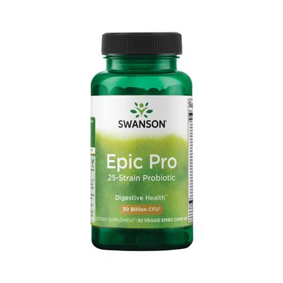 Swanson Epic-Pro 25-Strain Probiotic 30 Billion CFU Digestive Health Immune System Support Prebiotic Nutraflora FOS 30 DRcaps Veggie Capsules (Caps) (2 Pack)