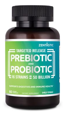 Zentastic Probiotics Prebiotics Supplement - 50 Billion CFU - for Men Women s Immune Digestive Health - 16 Strains - Shelf Stable - 60 Delayed Release Veggie Capsules