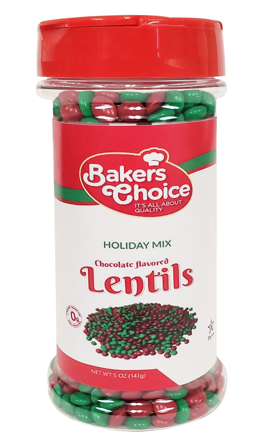Baker&#39;s Choice Christmas Candy - Christmas Chocolate Candy - Red And Green Candy - Holiday Mix Chocolate Lentils - Dairy Free 5 oz., Red Green