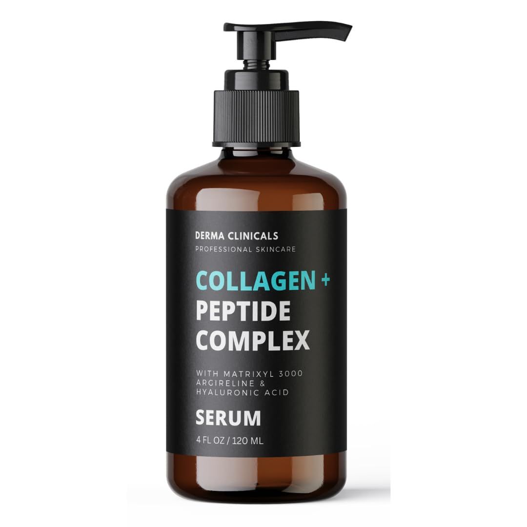 DERMA CLINICALS Collagen Peptide Serum with Matrixyl 3000 Argireline, Hyaluronic Acid Serum, Anti-Aging Collagen Face Serum, Firming and Plumping, Anti-Wrinkle Serum for face - 4oz