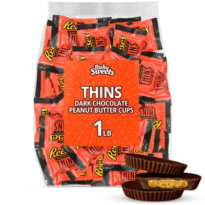 Dark Chocolate Peanut Butter Cups Thins 1lb - Individually Wrapped Chocolate Candy For Party Treats, Candy Buffets Office Snacks - Approx 40 Pieces