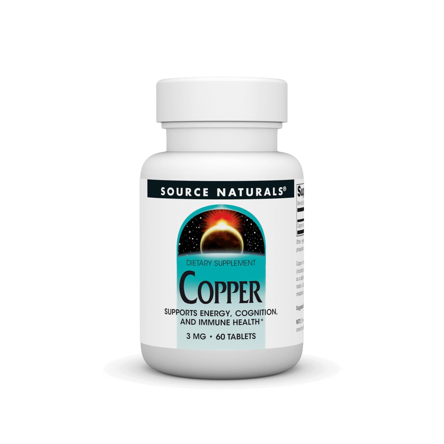 Source Naurals Copper, Supports Energy, Cognition, and Immune Health, 3 mg - 60 Tablets