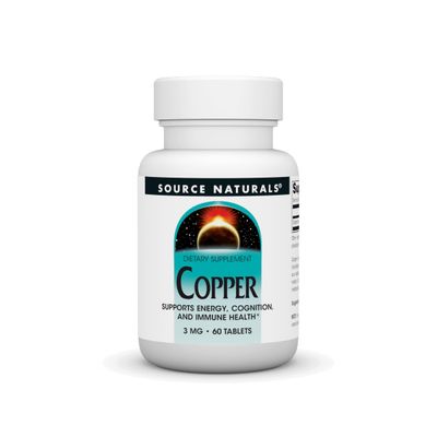 Source Naurals Copper, Supports Energy, Cognition, and Immune Health, 3 mg - 60 Tablets