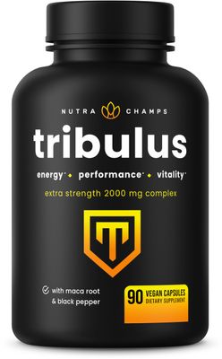 NutraChamps Tribulus Terrestris for Men, 2000mg Supplement Booster for Energy, Vitality, Stamina Performance, Extra Strength Saponins, 90 Vegan Capsules