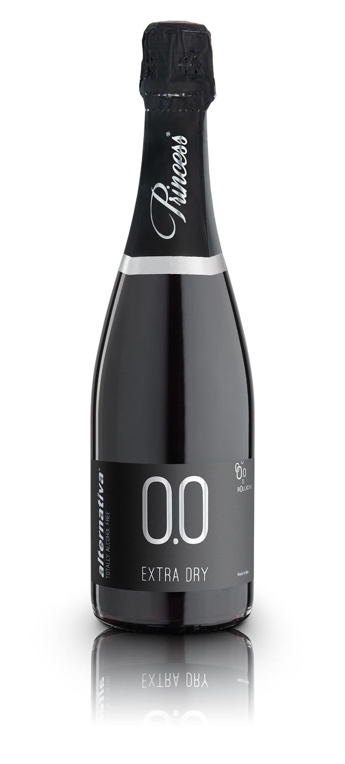 Princess Bollicine Bianco Extra Dry Dealcoholized 0.0 Non-Alcoholic Champagne Sparkling Wine From Italy 750ml, Halal Certified and Vegan