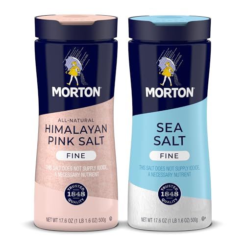 Morton Shaker Set - Fine Sea Salt (17.6 oz) Fine Himalayan Pink Salt (17.6 oz), All-Natural, Ideal for Baking, Blending Cooking, 2-Pack