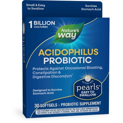 Nature&#39;s Way Acidophilus Probiotic Pearls, Supports Digestive Balance and Gut Health, Protects Against Occasional Constipation and Bloating, 1 Billion Live Cultures, 30 Softgels (Packaging May Vary)