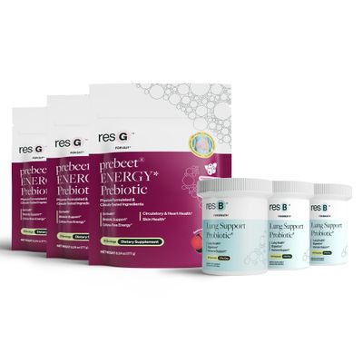 ResBiotic Power Gut Bundle - Lung Probiotic GLP-1 Prebiotic, Clinically Trialed Respiratory Health Support Metabolism Boost, Supplement Vitamins - resB (90 Servings) prebeet (90 Servings)