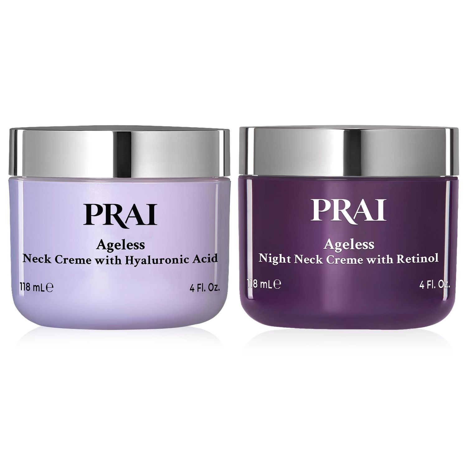 PRAI Beauty Ageless Day and Night Neck Creme Set 1 Throat Decolletage Day Creme and 1 Throat Decolletage Night Creme Skin Tightening Cream Set for Instantly Ageless Neck 4.0 Oz Each
