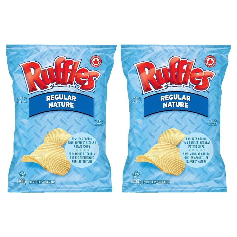 Ruffles Regular Lightly Salted Potato Chips 200g7.05oz, 2-Pack Imported from Canada