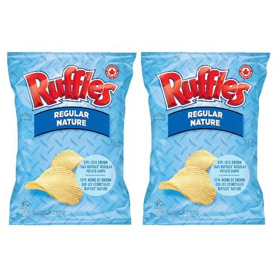 Ruffles Regular Lightly Salted Potato Chips 200g7.05oz, 2-Pack Imported from Canada