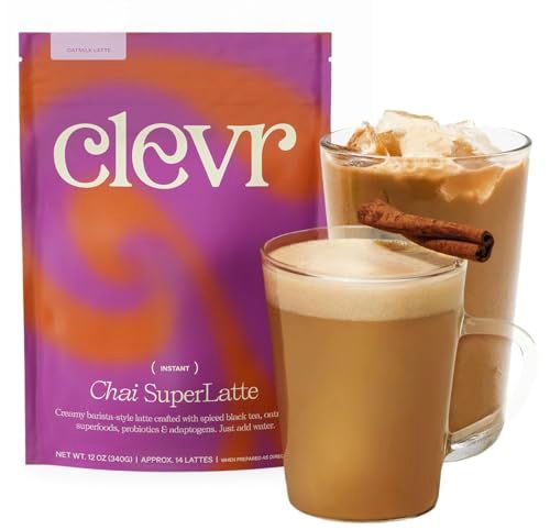 Clevr Blends Chai Tea Latte, Instant Tea, Superfood Powder Blend with Oat Milk, Lions Mane, Reishi Mushroom, Black Tea, Organic Spices, Coconut Cream, Ashwagandha, Oprah s Favorite Things 2022, 12 oz