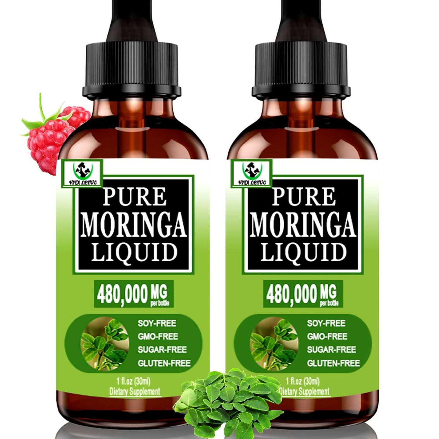 (2 Pack) Organic Moringa Liquid Drops for Energy,Metabolism Immune Support,Moringa Leaf Extract 6X Absorption Than Powder Capsules,Green Superfood Supplement for Women Men