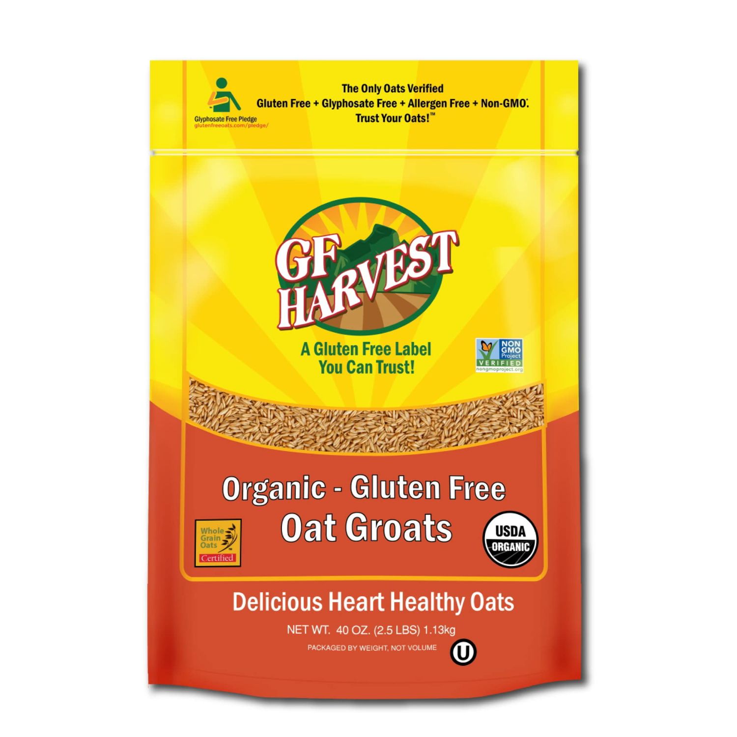 GF Harvest Gluten Free Organic Oat Groats, 2.5 Pound Bag, Pack of 2