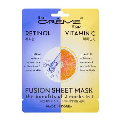 The Cr me Shop Retinol Vitamin C Fusion Sheet Mask, Korean Sheet Mask, Anti-Aging Face Mask Brightens and Plumps Skin, Vitamin C Sheet Mask with Hyaluronic Acid and Retinol (5 Pack)